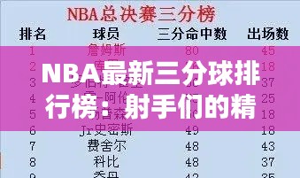 NBA最新三分球排行榜:射手们的精准对决