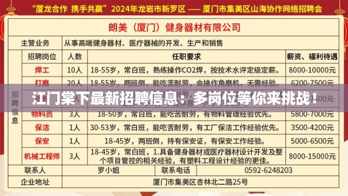 江门棠下最新招聘信息:多岗位等你来挑战!