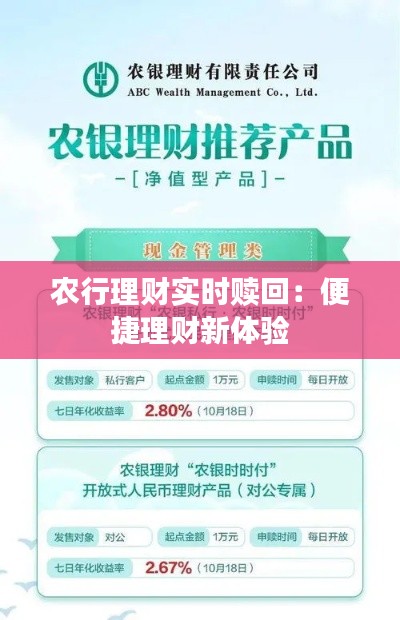 农行理财实时赎回:便捷理财新体验