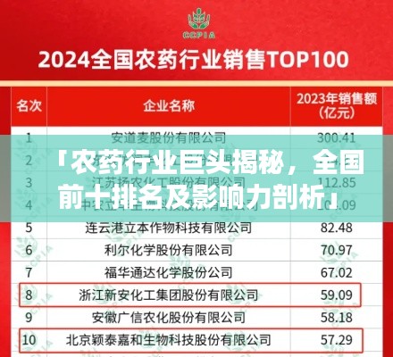 「农药行业巨头揭秘，全国前十排名及影响力剖析」